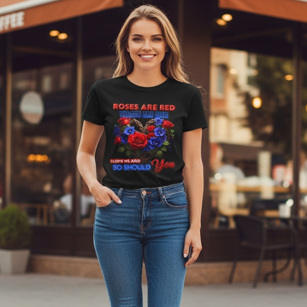 Roses Are Red Violets Are Blue Floral Heart T-Shirt — "Love Me and So Should You" Valentine Tee