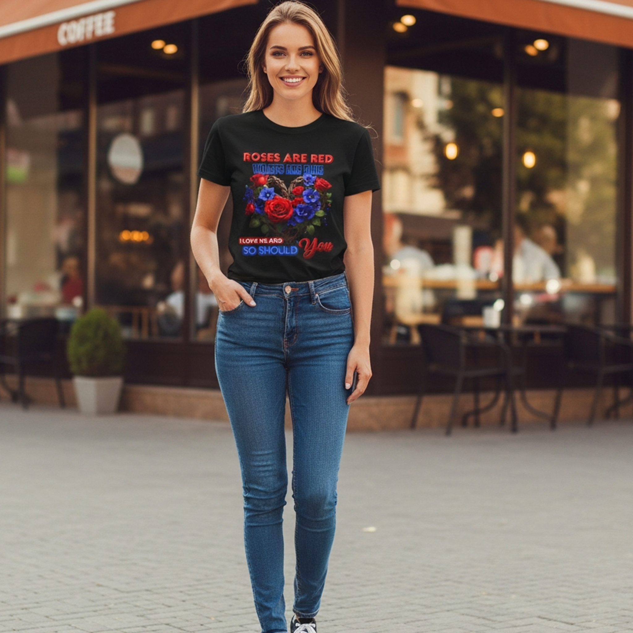 Roses Are Red Violets Are Blue Floral Heart T-Shirt — "Love Me and So Should You" Valentine Tee