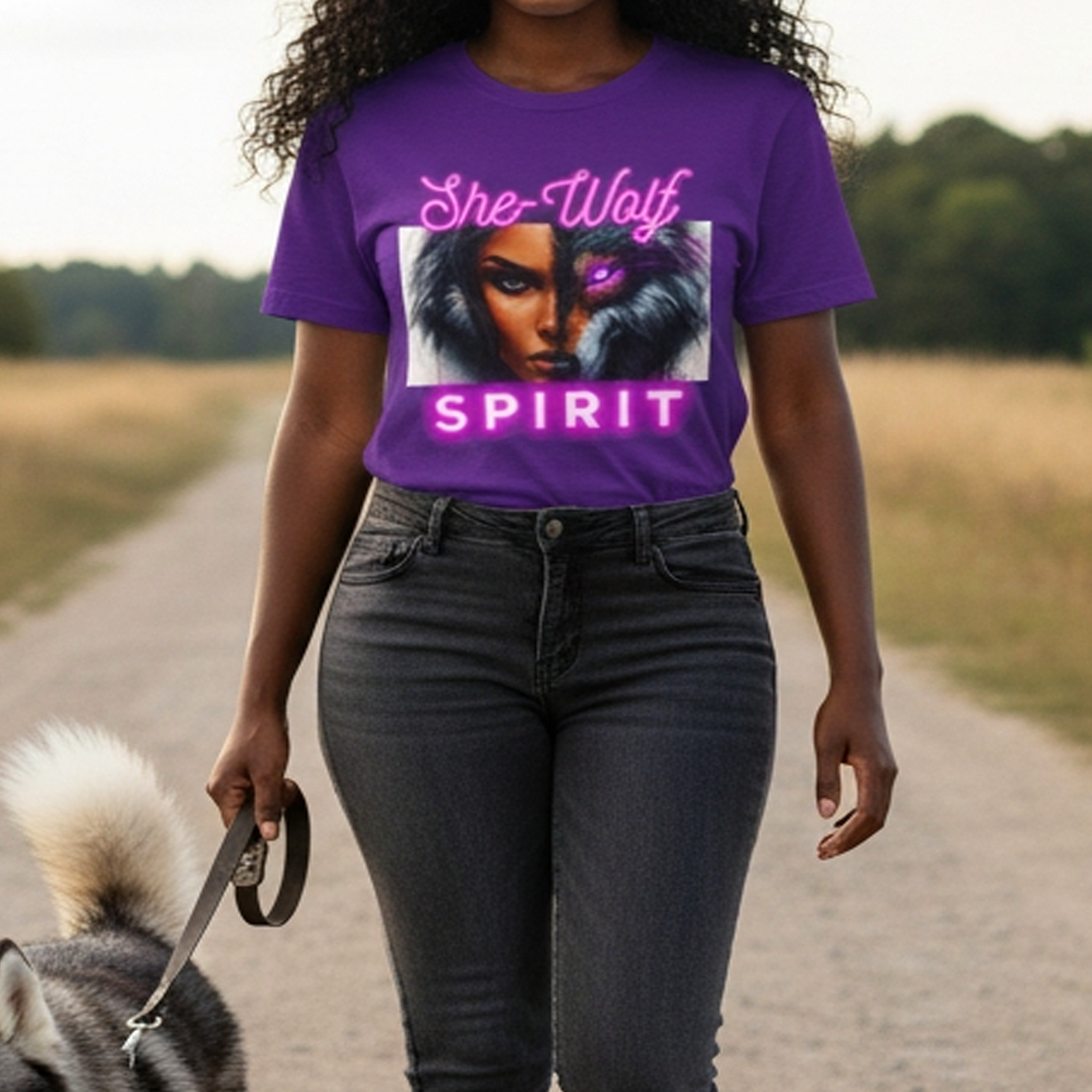 Neon Pink She-Wolf Spirit – Tribal Goddess Graphic Tee