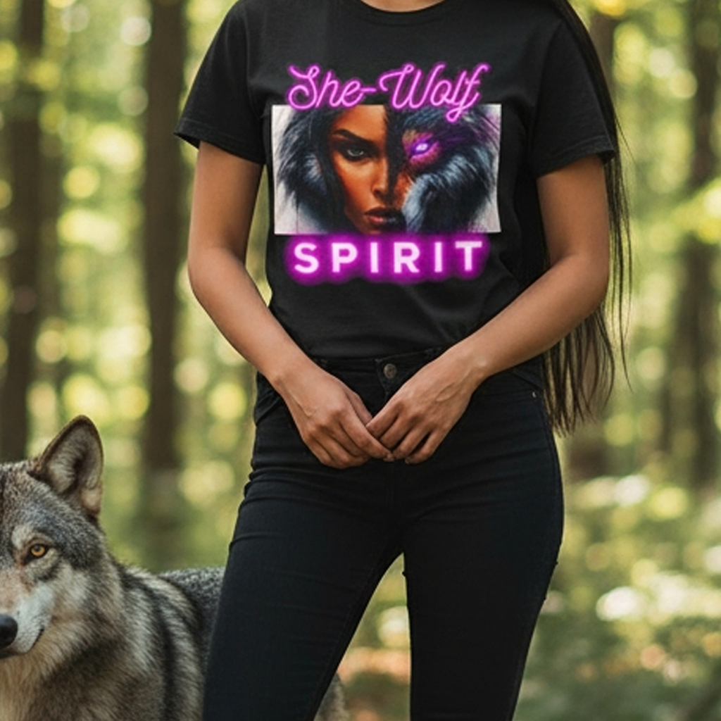 Neon Pink She-Wolf Spirit – Tribal Goddess Graphic Tee