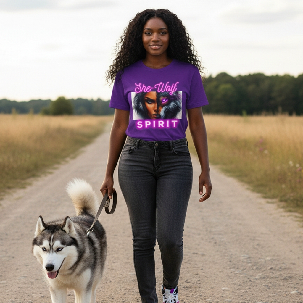 Neon Pink She-Wolf Spirit – Tribal Goddess Graphic Tee