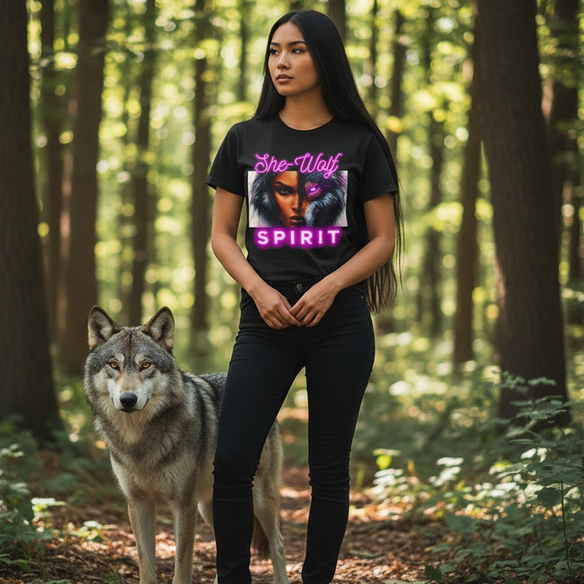 Neon Pink She-Wolf Spirit – Tribal Goddess Graphic Tee
