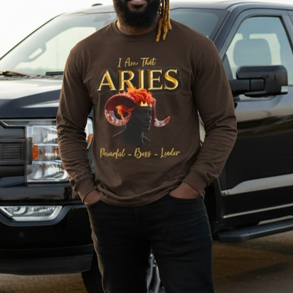 Aries Zodiac Long Sleeve Tee — "I Am The Aries" Astrology Ram Shirt