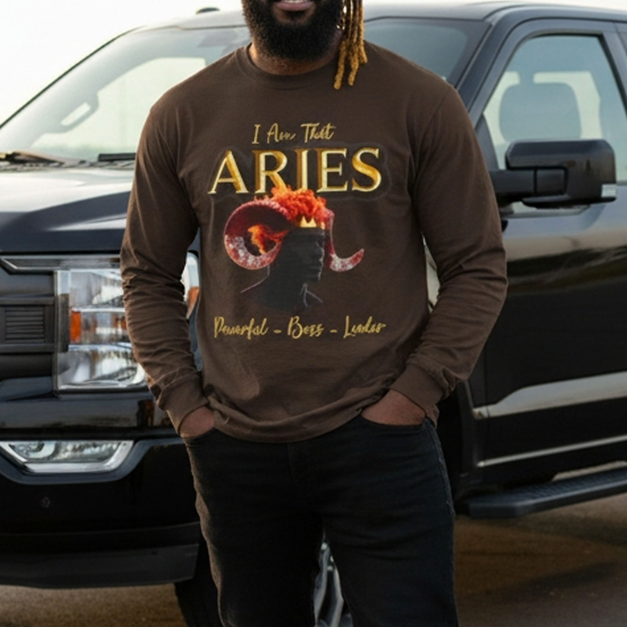 Aries Zodiac Long Sleeve Tee — "I Am The Aries" Astrology Ram Shirt