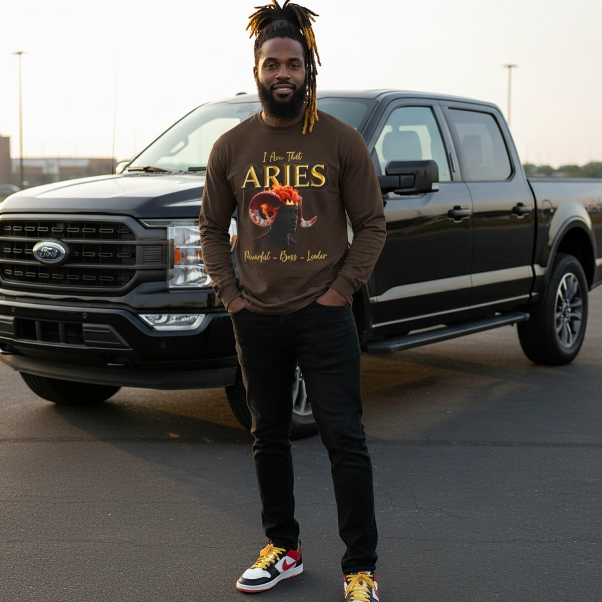 Aries Zodiac Long Sleeve Tee — "I Am The Aries" Astrology Ram Shirt