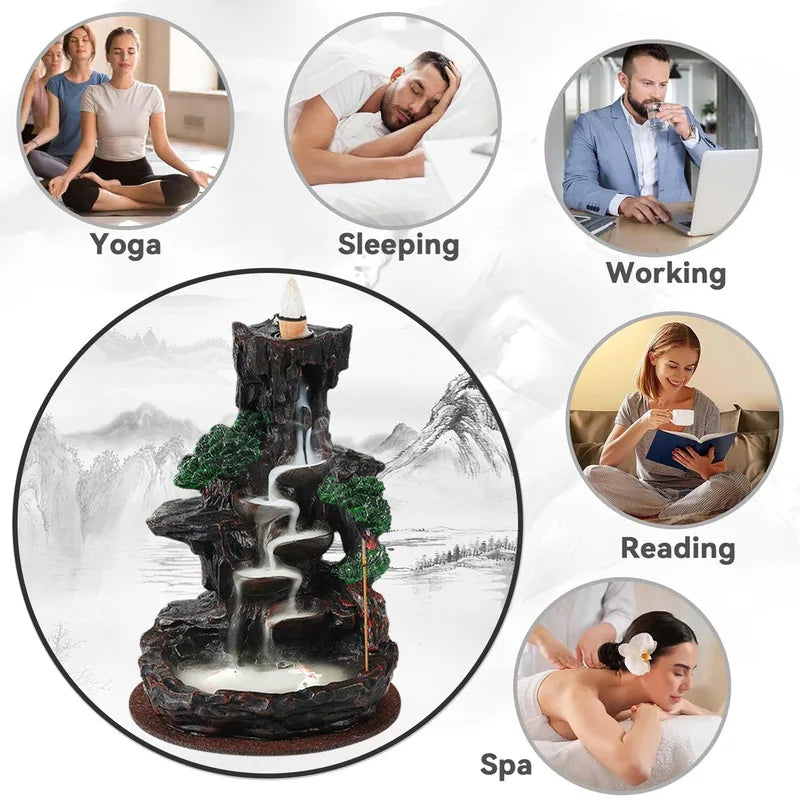 Backflow Incense Holders,Burner Waterfall,With Incense Cones&Sticks,For Home Decor or Atmosphere Adjustment