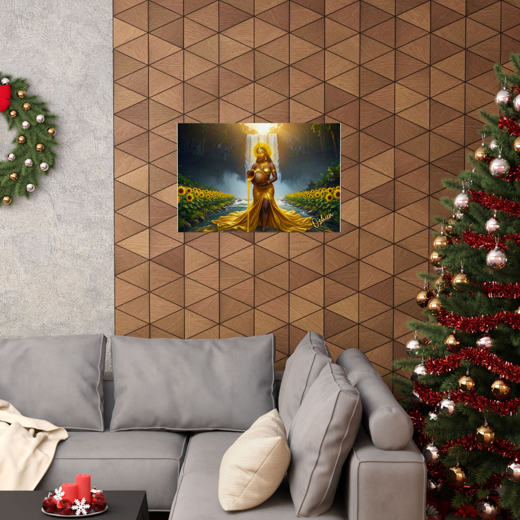 Oshun Goddess Poster — Golden Waterfall Maternity Art Matte Horizontal Print