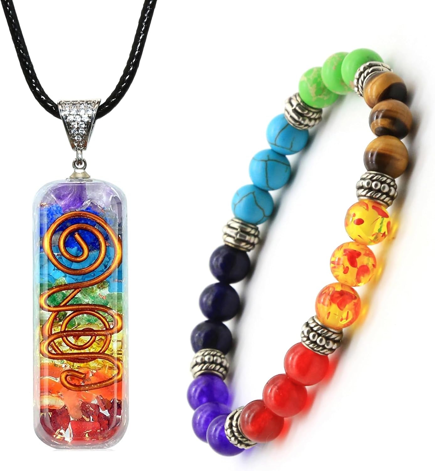7 Chakra Orgone Energy Protection Necklace & Bracelet Set For Men And Women