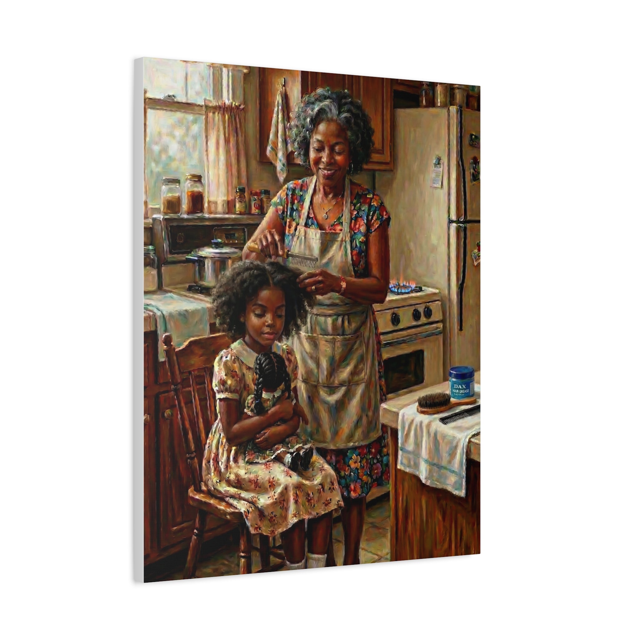 Generations of Love Canvas — Grandma Hot Comb Hair Ritual Art 💕✨