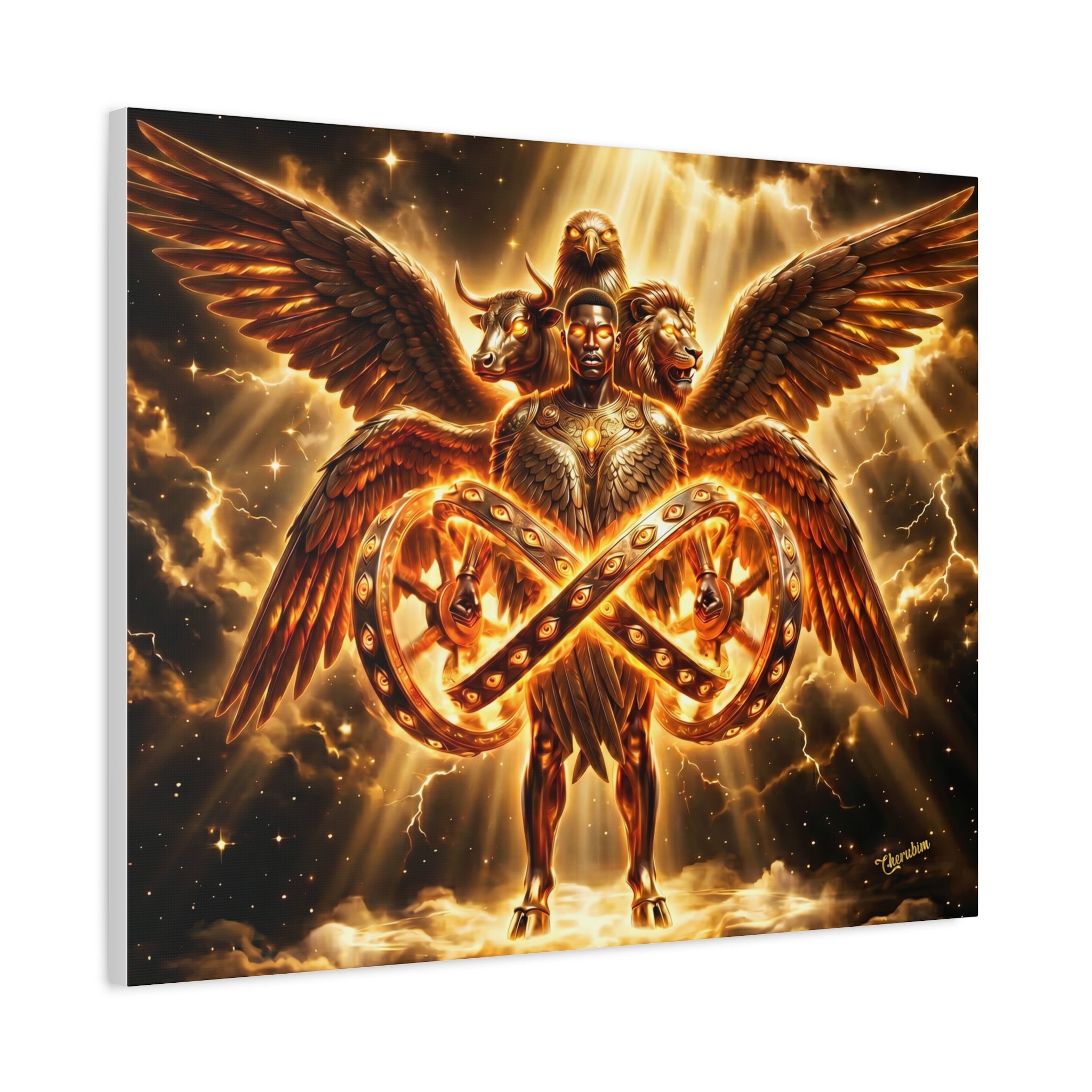 Cherubim & Sacred Wheels Canvas — Ezekiel Vision Angelic Wall Art 👼✨