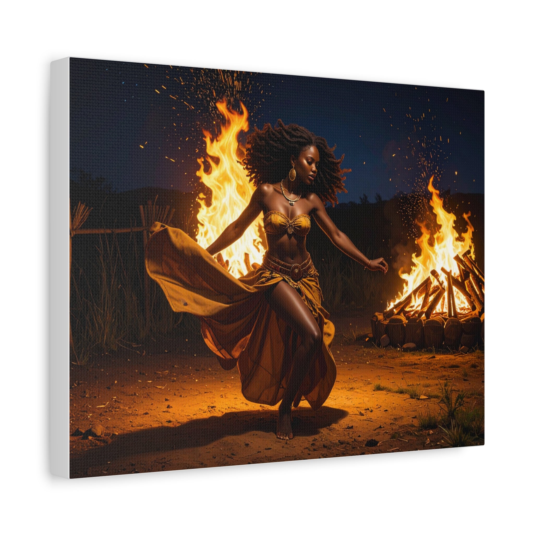 Afro Fire Dancer Matte Canvas Print — Stretched Wall Art