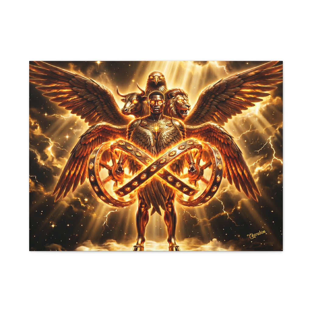 Cherubim & Sacred Wheels Canvas — Ezekiel Vision Angelic Wall Art 👼✨