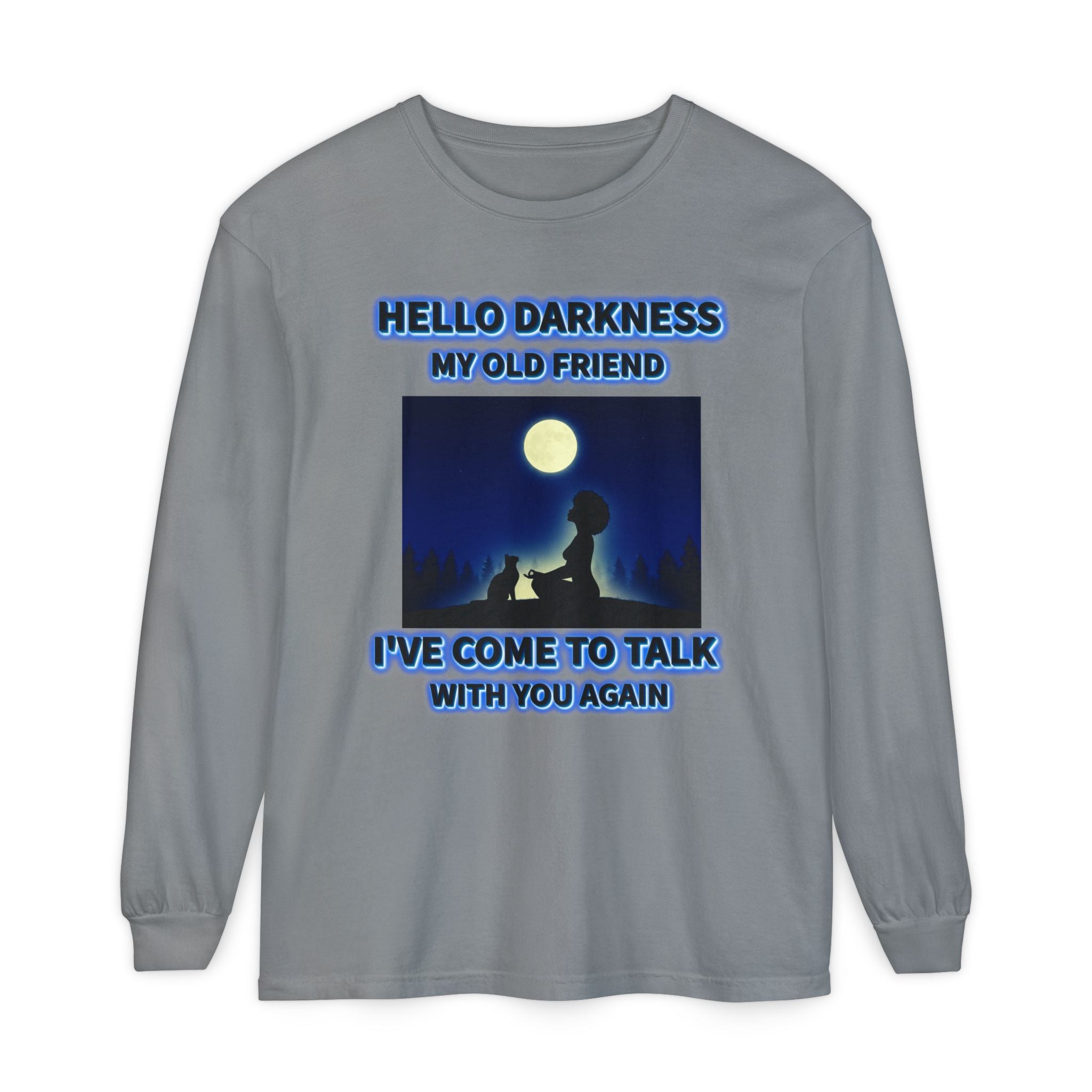 🌙🖤 Hello Darkness, My Old Friend™ — Moonlit Soul Long Sleeve Tee ✨🌌