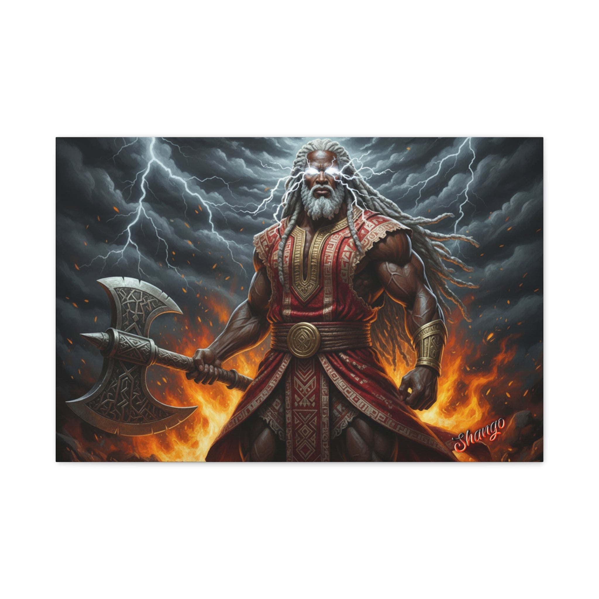 Shango, Lord of Thunder — Lightning & Fire Canvas  Mythic + Regal