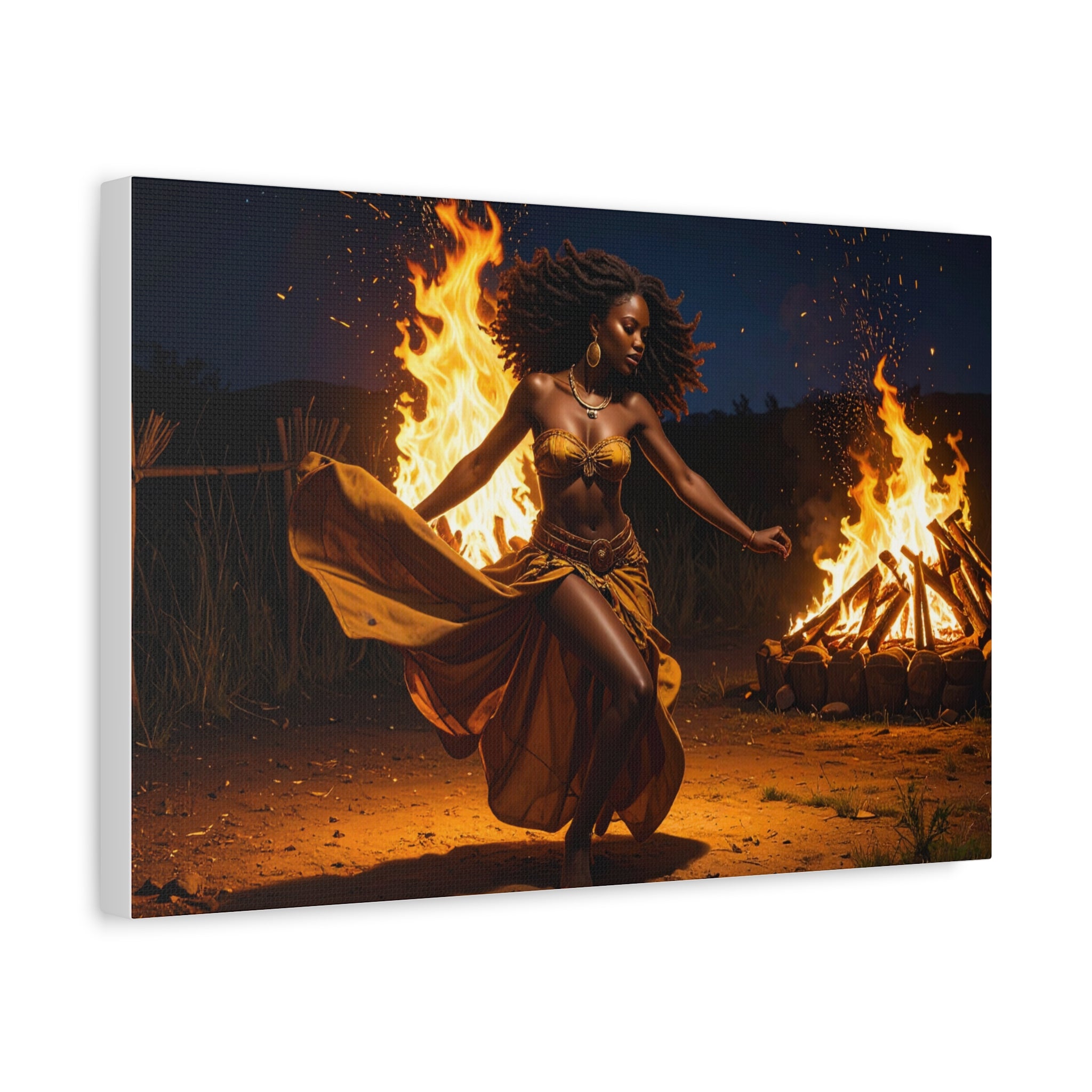 Afro Fire Dancer Matte Canvas Print — Stretched Wall Art