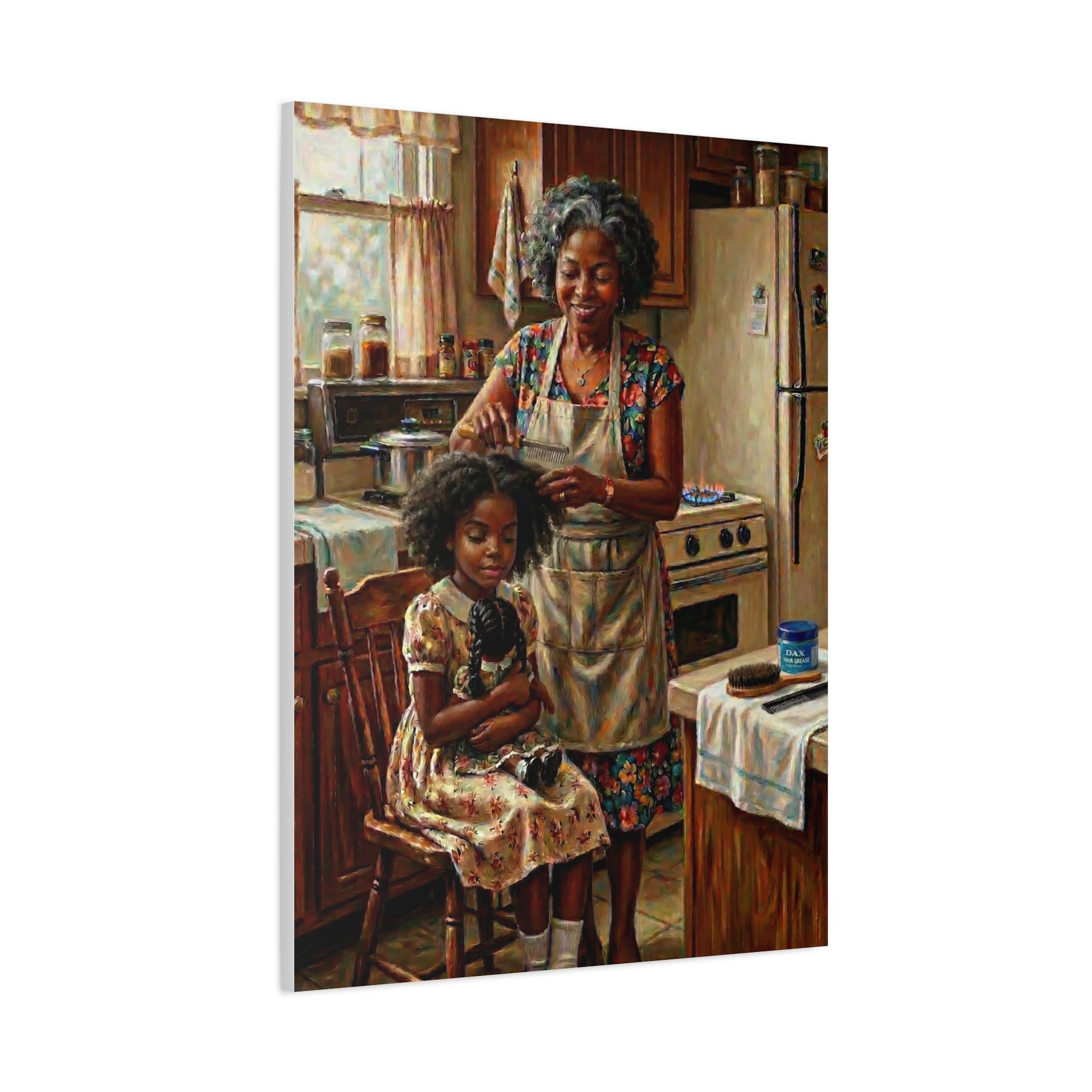 Generations of Love Canvas — Grandma Hot Comb Hair Ritual Art 💕✨