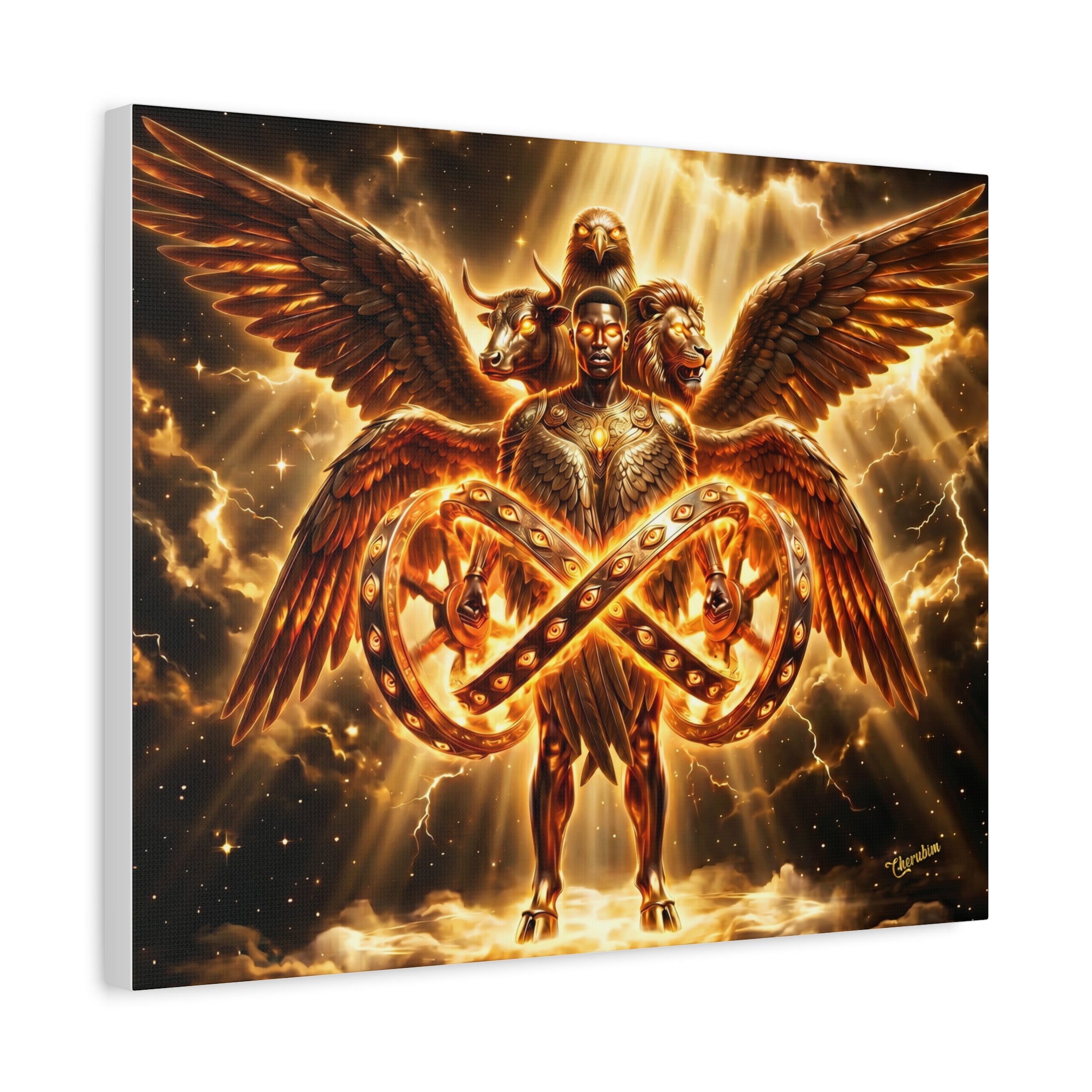 Cherubim & Sacred Wheels Canvas — Ezekiel Vision Angelic Wall Art 👼✨