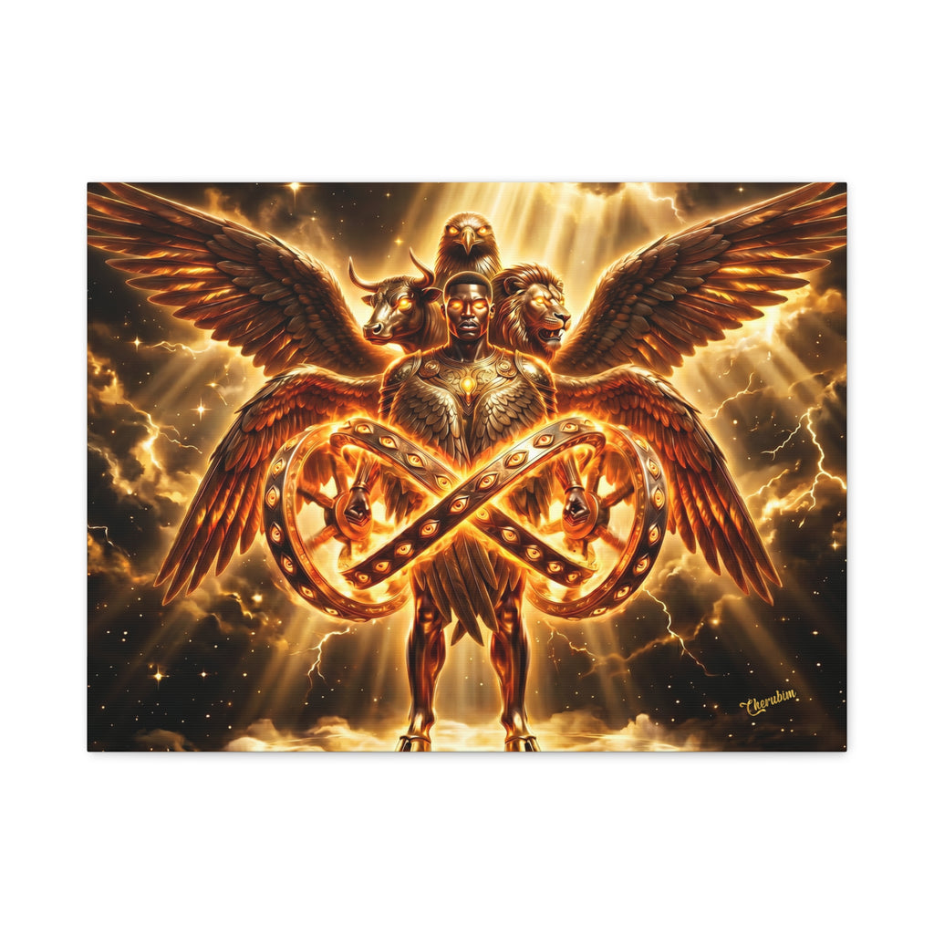 Cherubim & Sacred Wheels Canvas — Ezekiel Vision Angelic Wall Art 👼✨