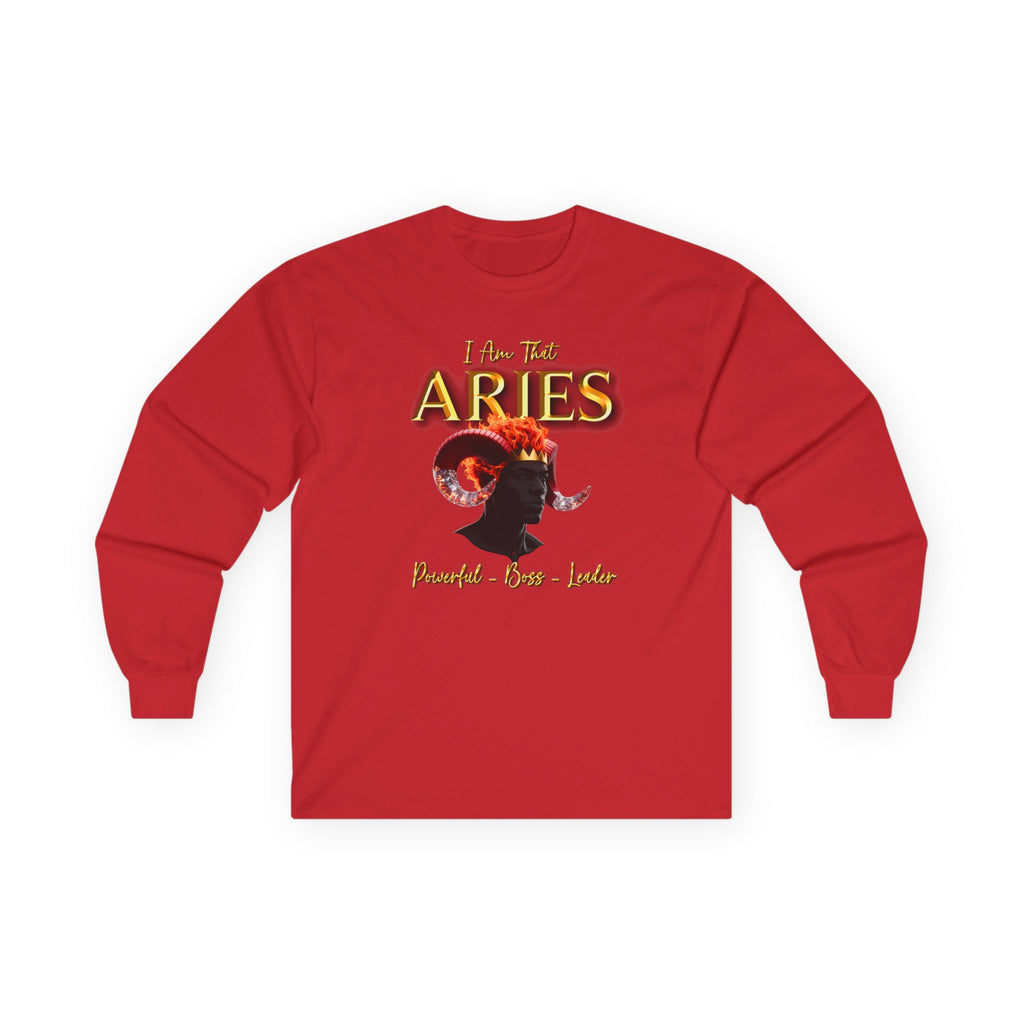 Aries Zodiac Long Sleeve Tee — "I Am The Aries" Astrology Ram Shirt