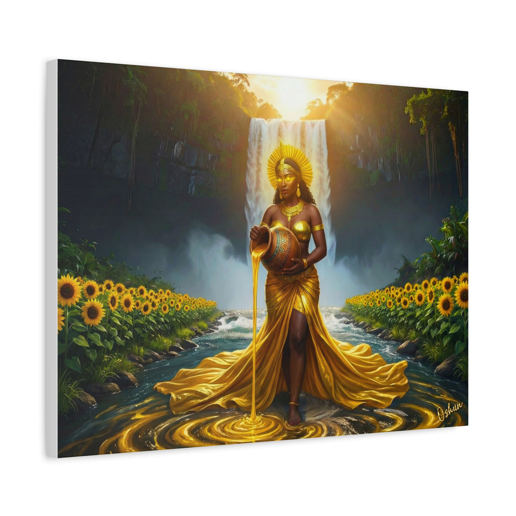 Oshun Golden Motherhood Canvas Print — Afro Goddess Maternity Wall Art