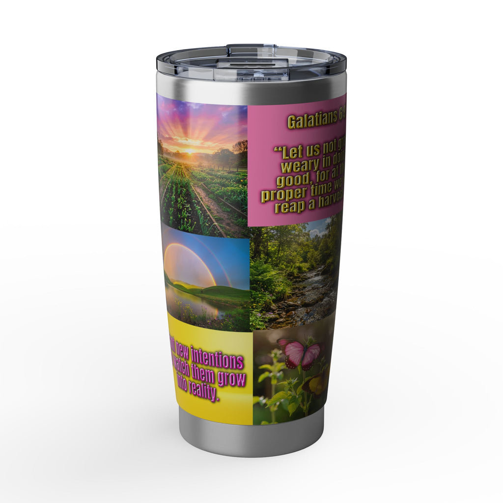 “Faith in Full Bloom — Inspirational Floral Sunset Tumbler with Scripture (20oz)”