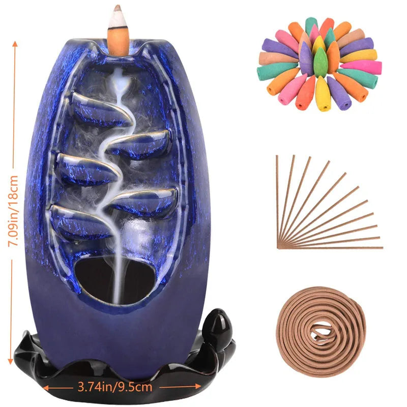Backflow Incense Holders,Burner Waterfall,With Incense Cones&Sticks,For Home Decor or Atmosphere Adjustment