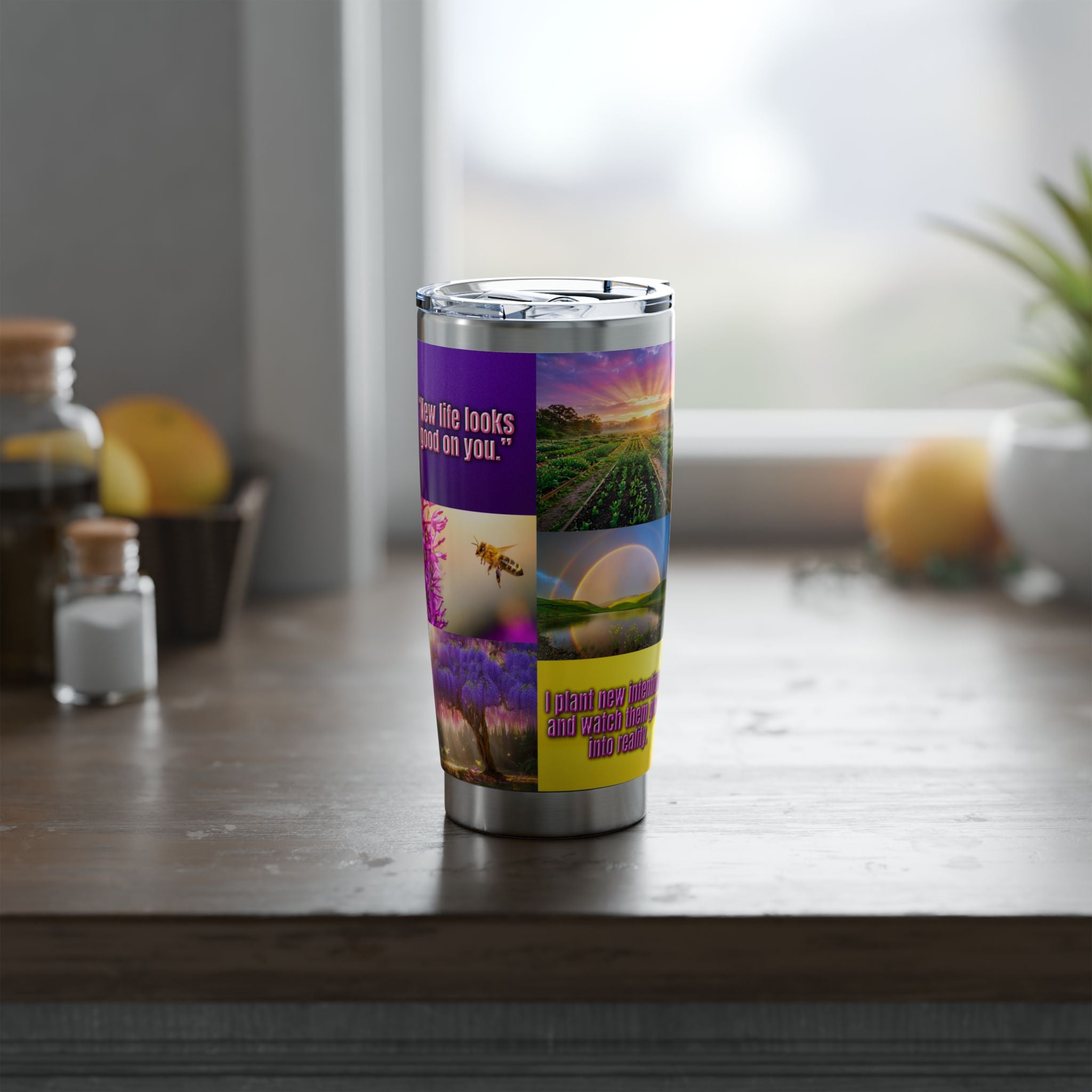 “Faith in Full Bloom — Inspirational Floral Sunset Tumbler with Scripture (20oz)”