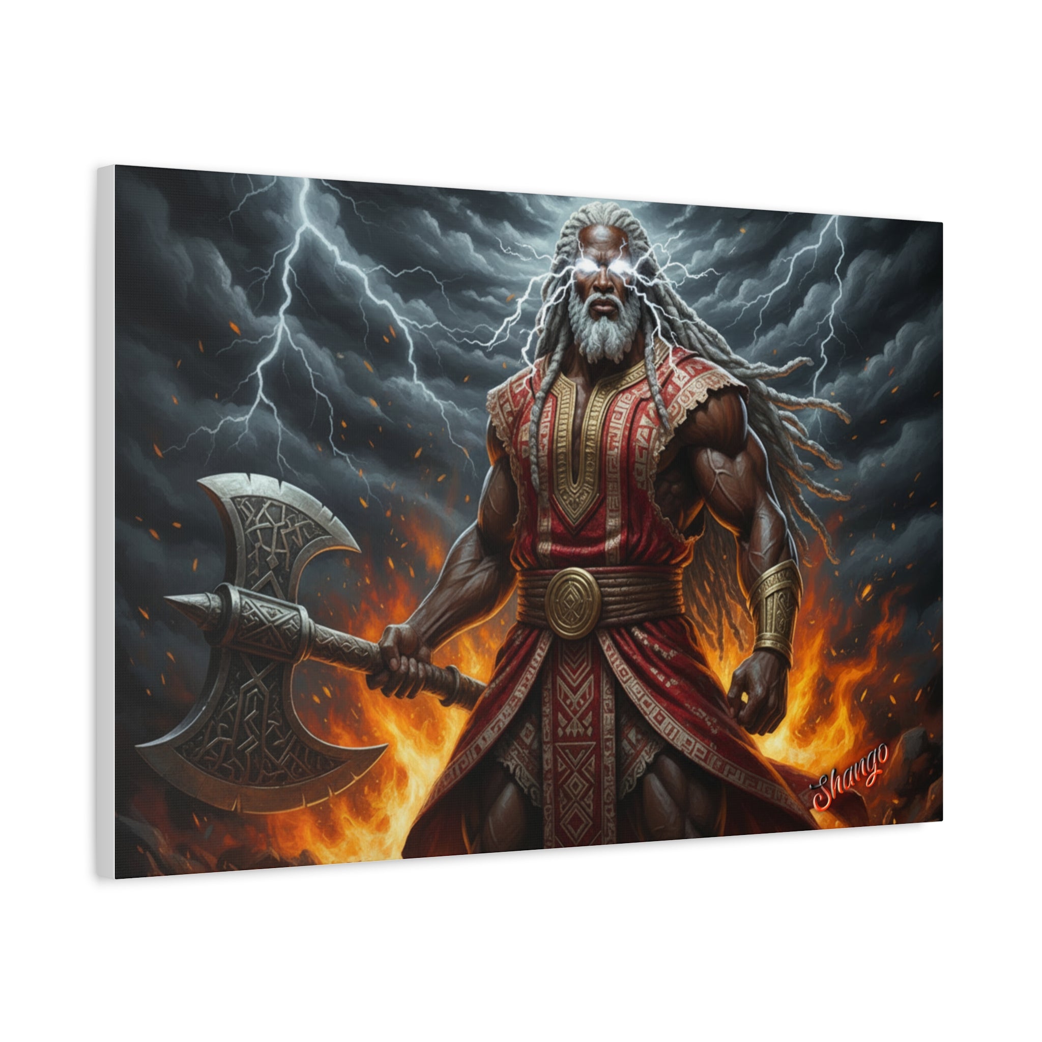 Shango, Lord of Thunder — Lightning & Fire Canvas  Mythic + Regal