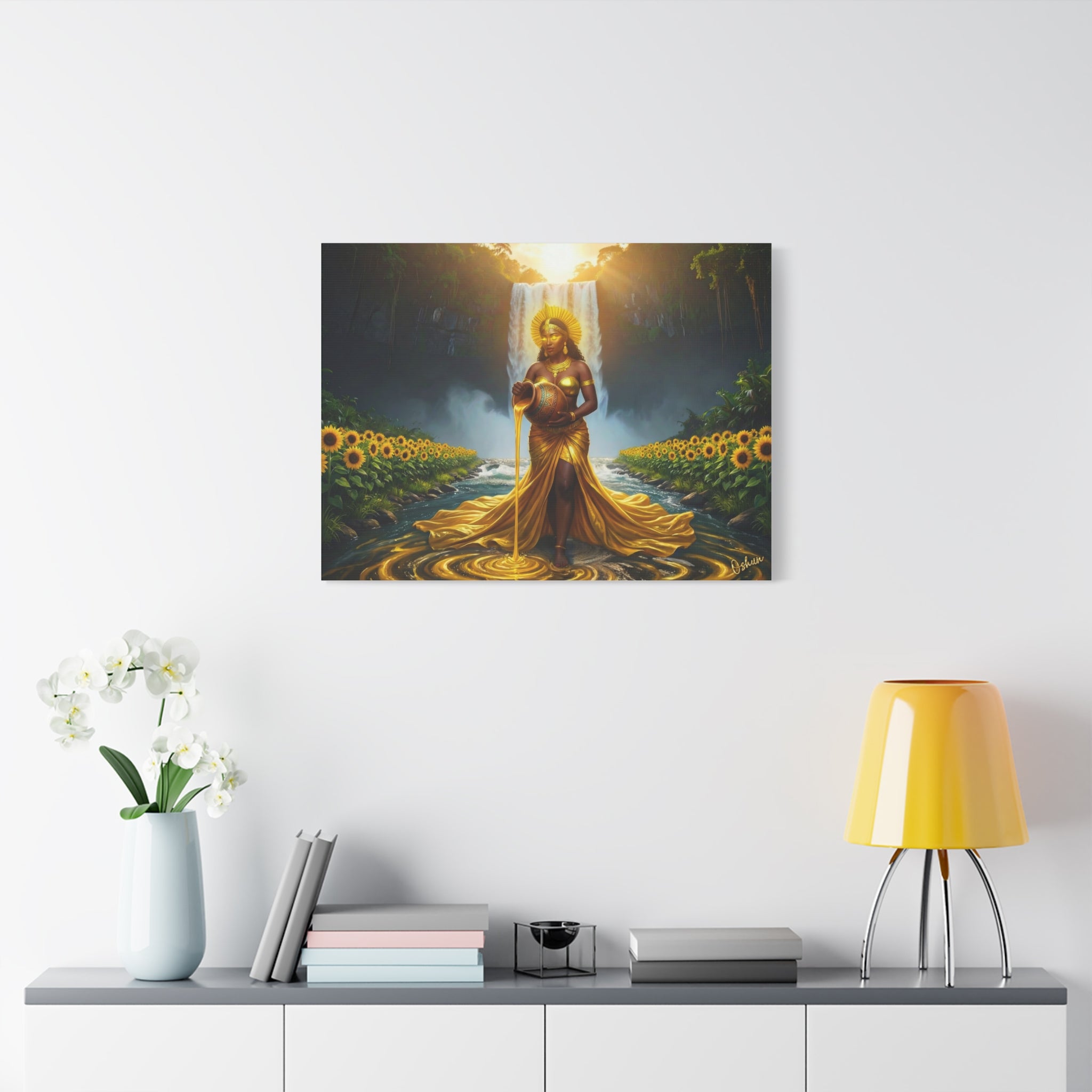Oshun Golden Motherhood Canvas Print — Afro Goddess Maternity Wall Art