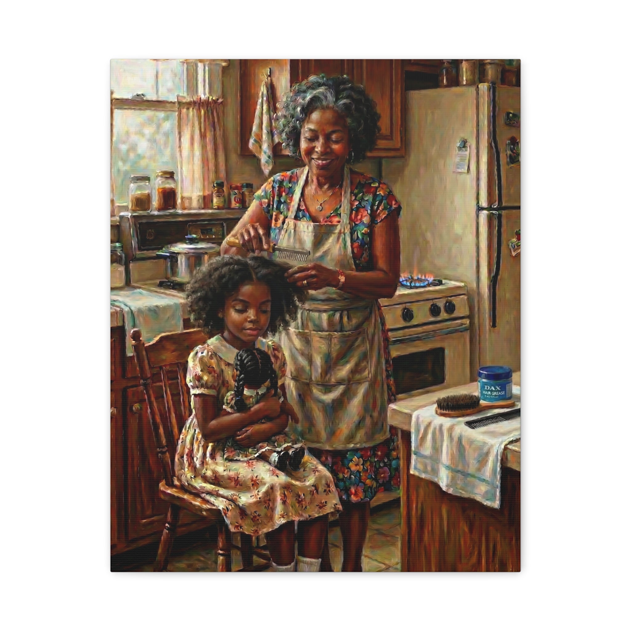 Generations of Love Canvas — Grandma Hot Comb Hair Ritual Art 💕✨