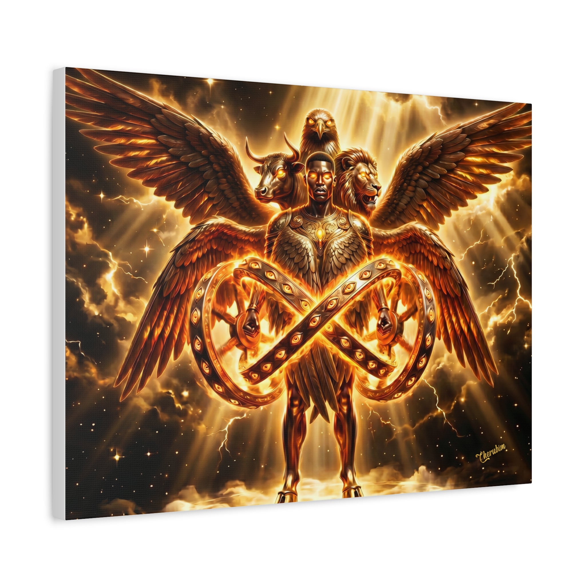 Cherubim & Sacred Wheels Canvas — Ezekiel Vision Angelic Wall Art 👼✨