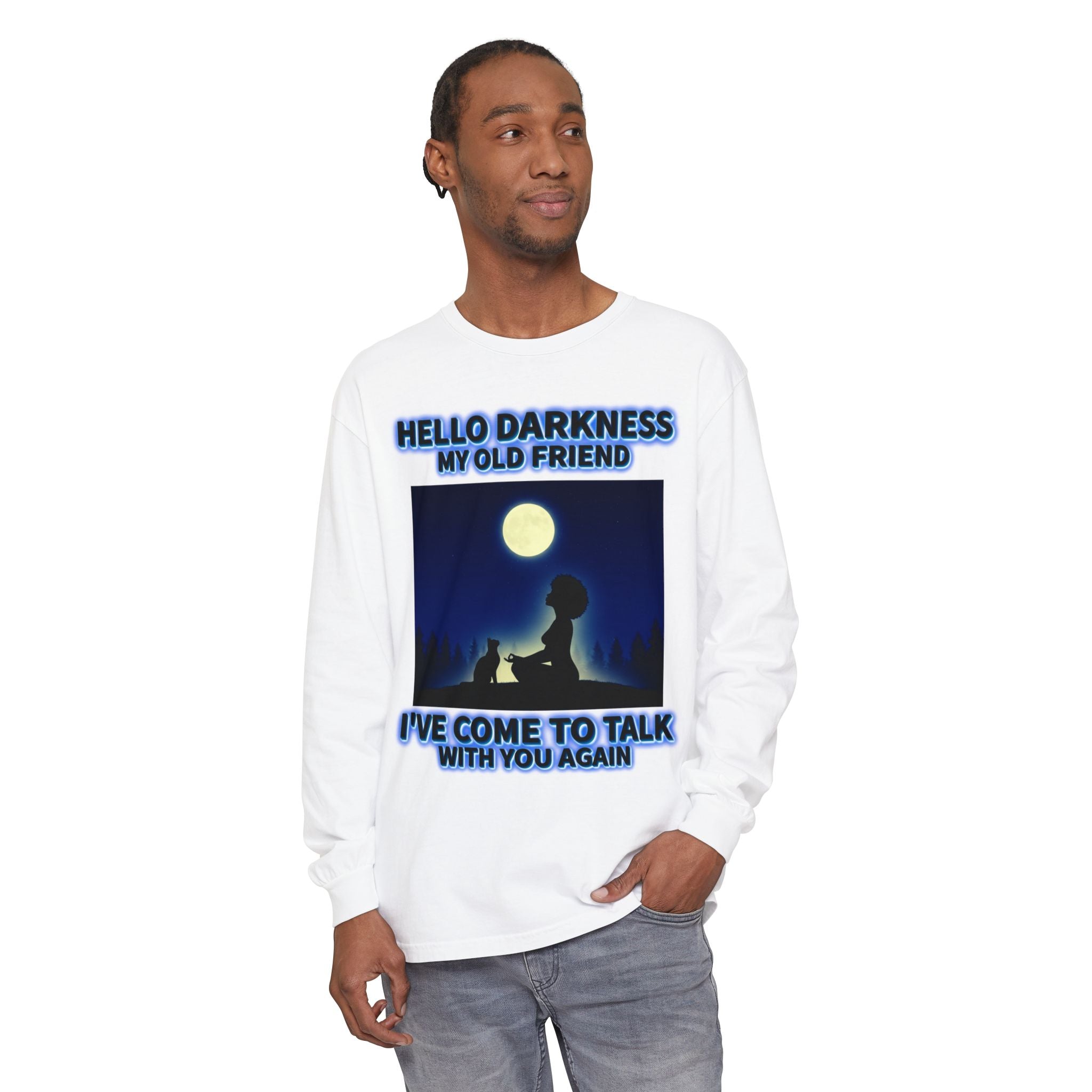 "Hello Darkness My Old Friend" Moonlit Silhouette—Long Sleeve T-Shirt