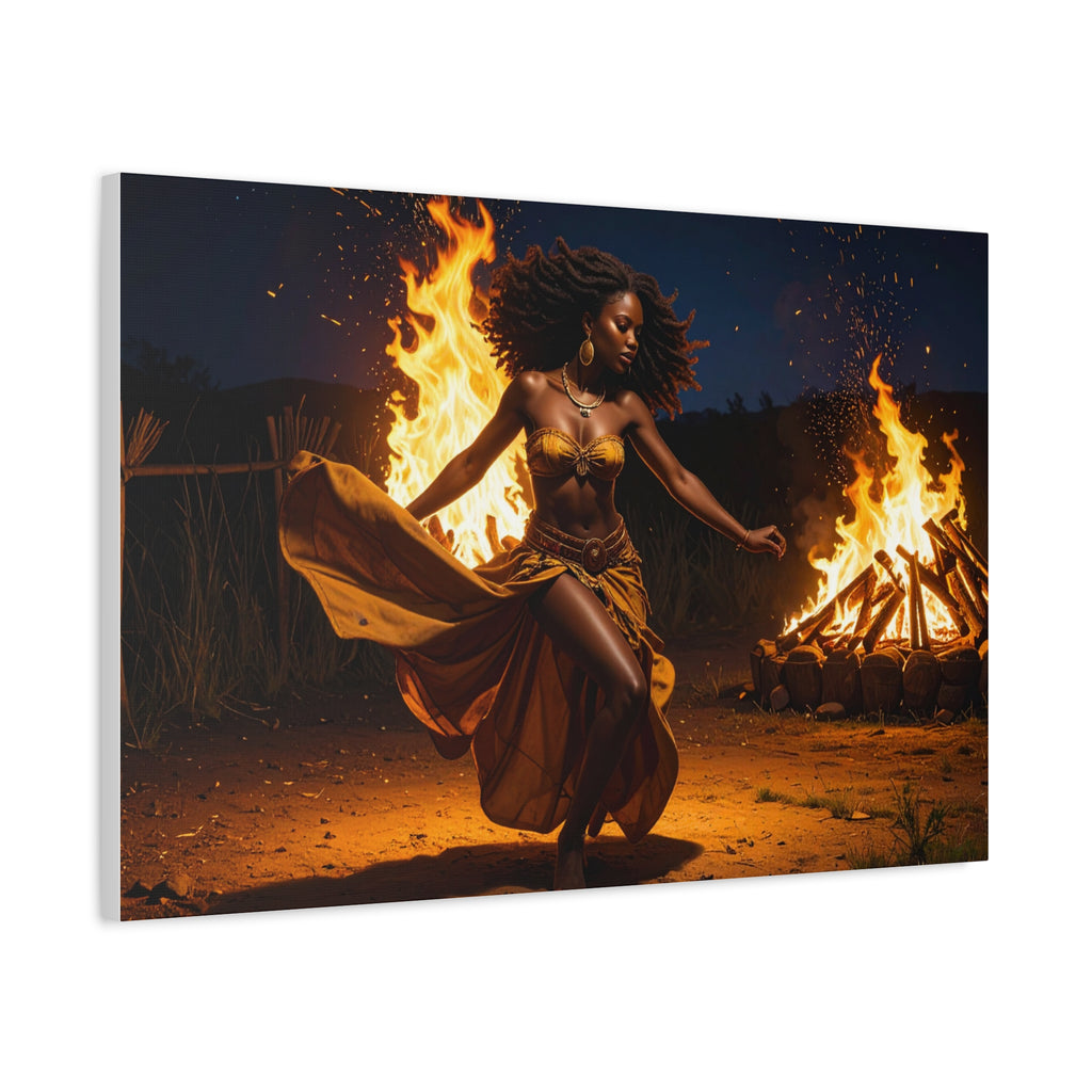 Afro Fire Dancer Matte Canvas Print — Stretched Wall Art