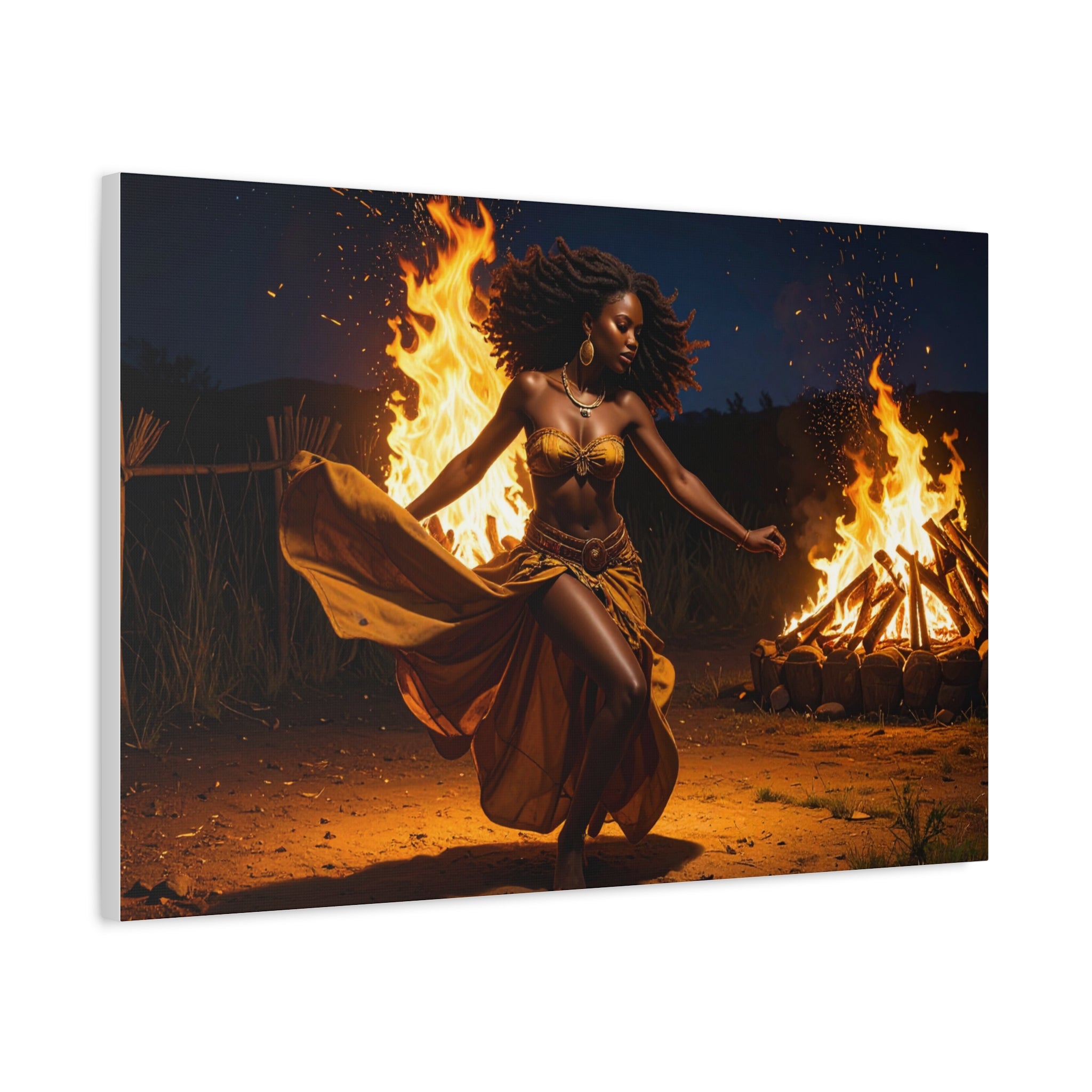Afro Fire Dancer Matte Canvas Print — Stretched Wall Art