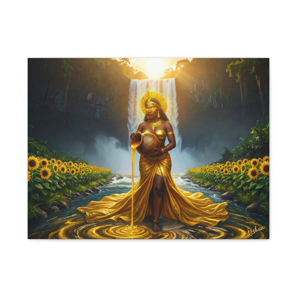 Oshun Golden Motherhood Canvas Print — Afro Goddess Maternity Wall Art