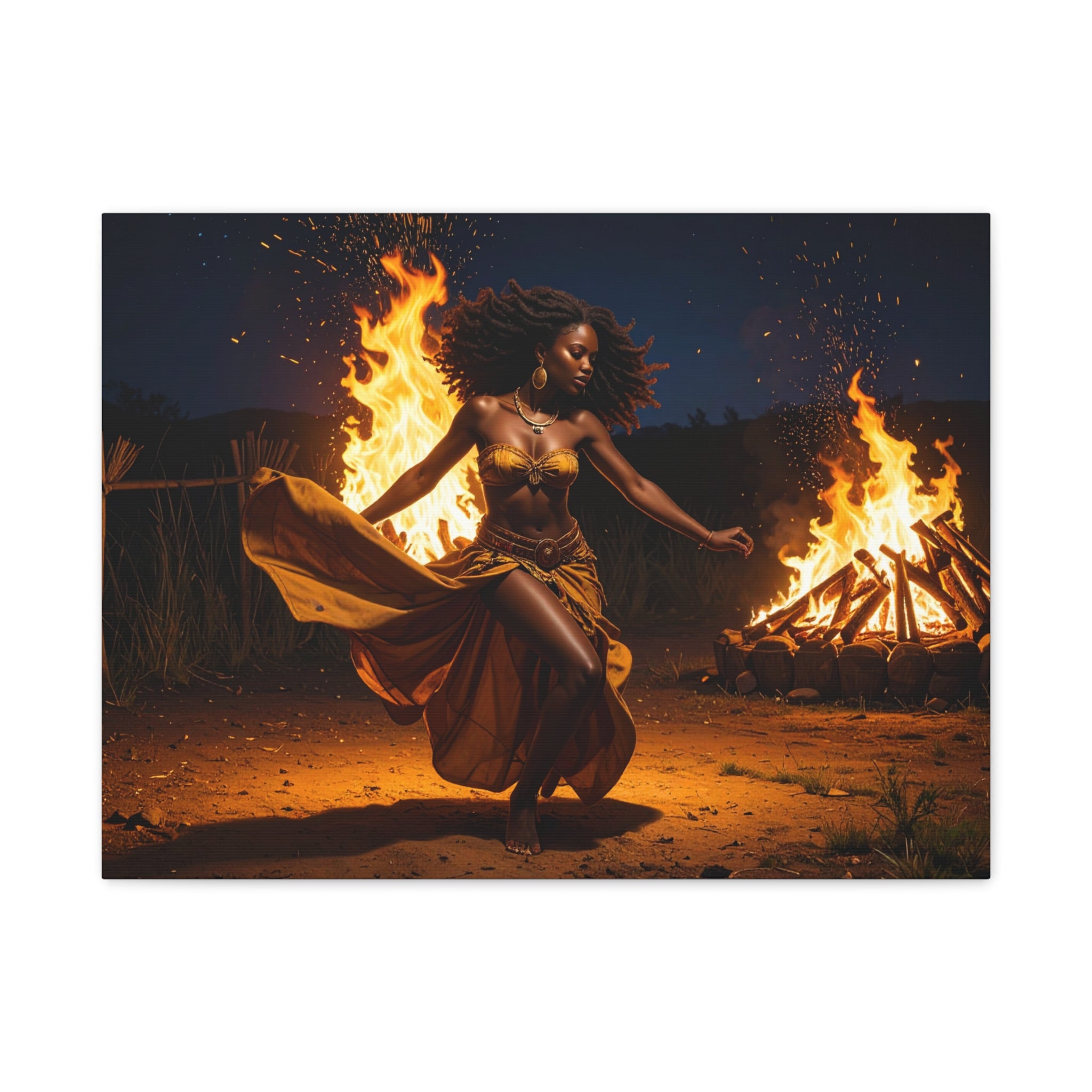 Afro Fire Dancer Matte Canvas Print — Stretched Wall Art