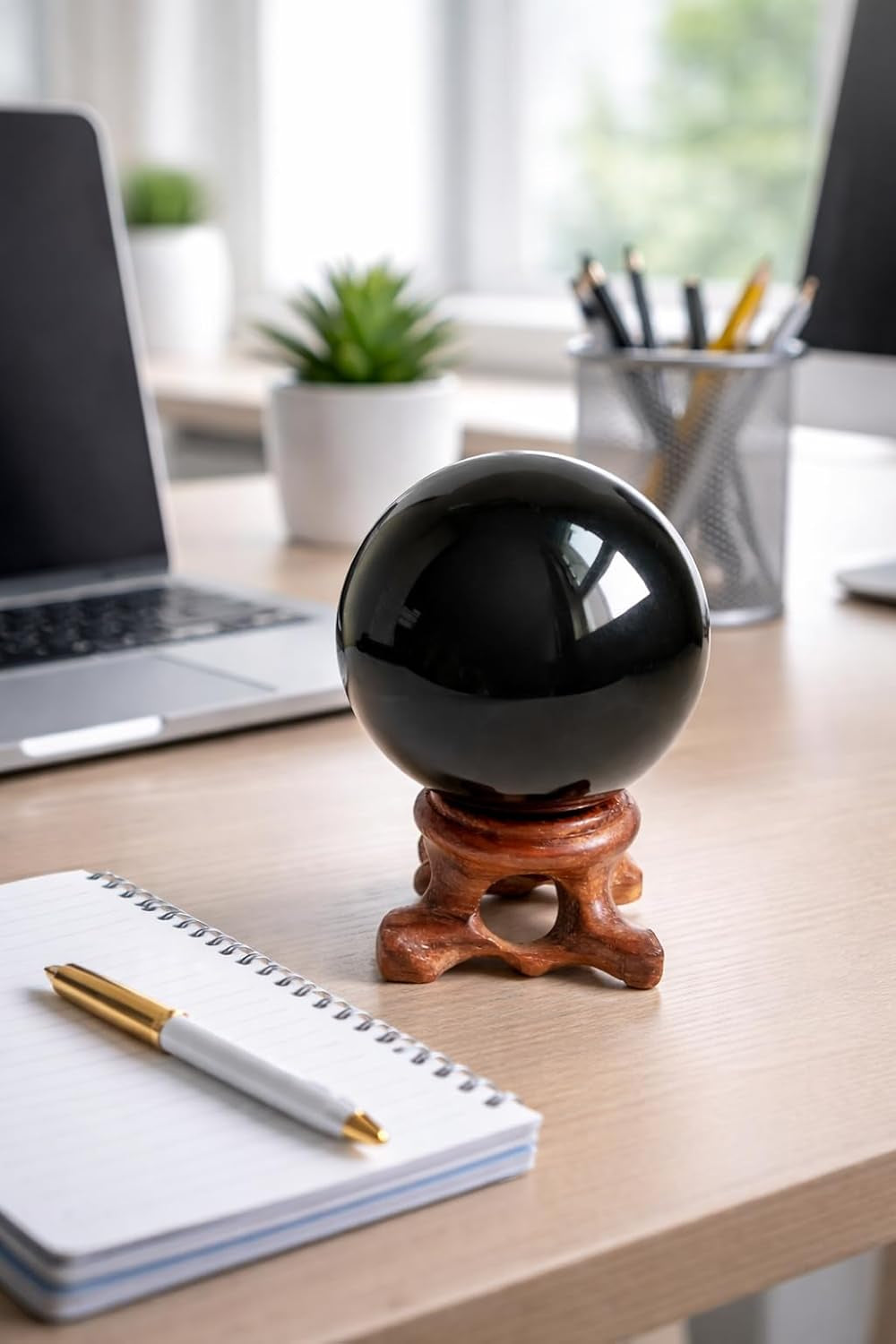Obsidian Sphere for Meditation, Fortune Telling, and Feng Shui – Large Black Crystal Ball with Stand
