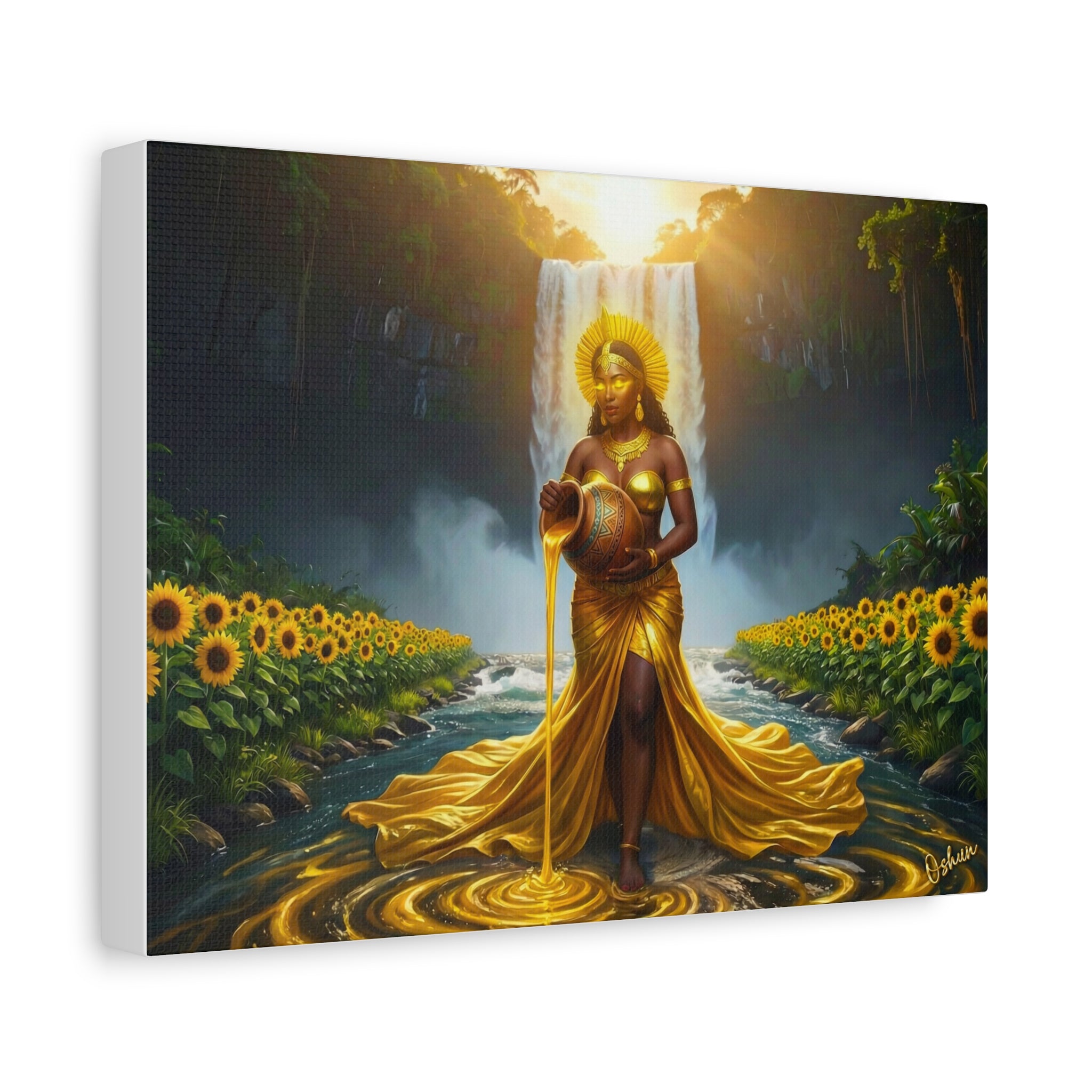 Oshun Golden Motherhood Canvas Print — Afro Goddess Maternity Wall Art