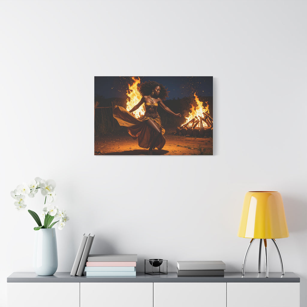Afro Fire Dancer Matte Canvas Print — Stretched Wall Art