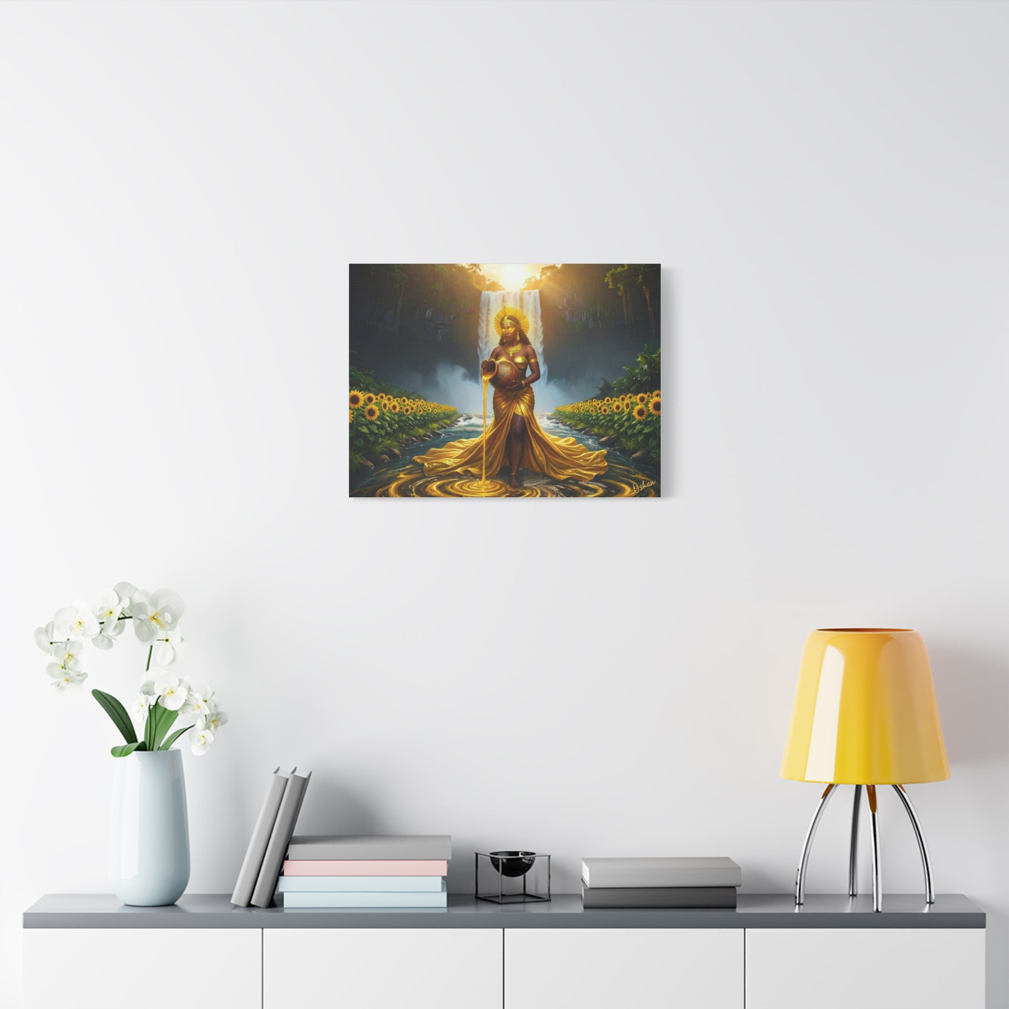 Oshun Golden Motherhood Canvas Print — Afro Goddess Maternity Wall Art