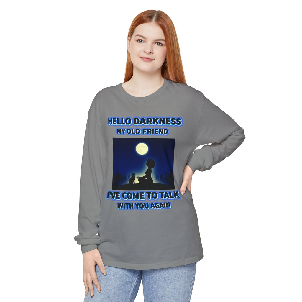 🌙🖤 Hello Darkness, My Old Friend™ — Moonlit Soul Long Sleeve Tee ✨🌌