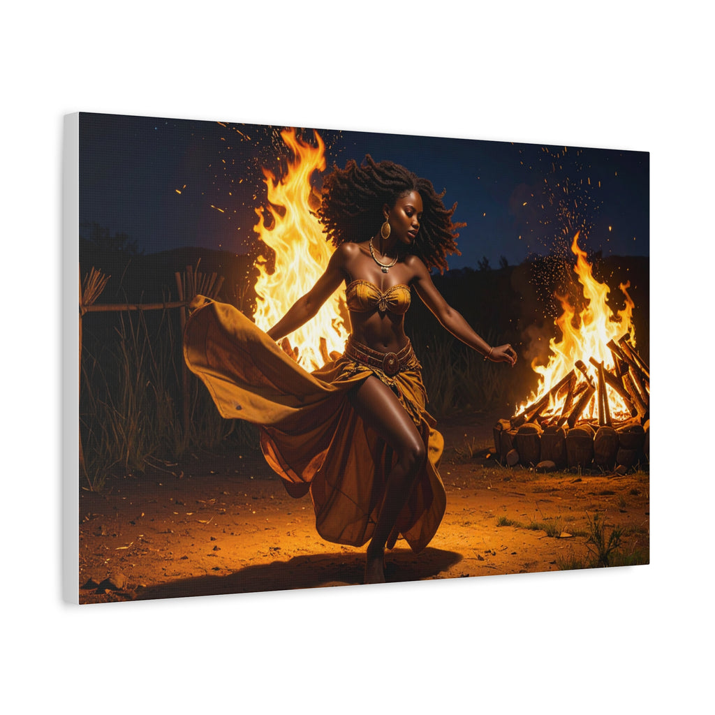 Afro Fire Dancer Matte Canvas Print — Stretched Wall Art