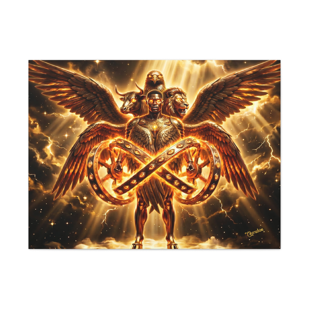 Cherubim & Sacred Wheels Canvas — Ezekiel Vision Angelic Wall Art 👼✨