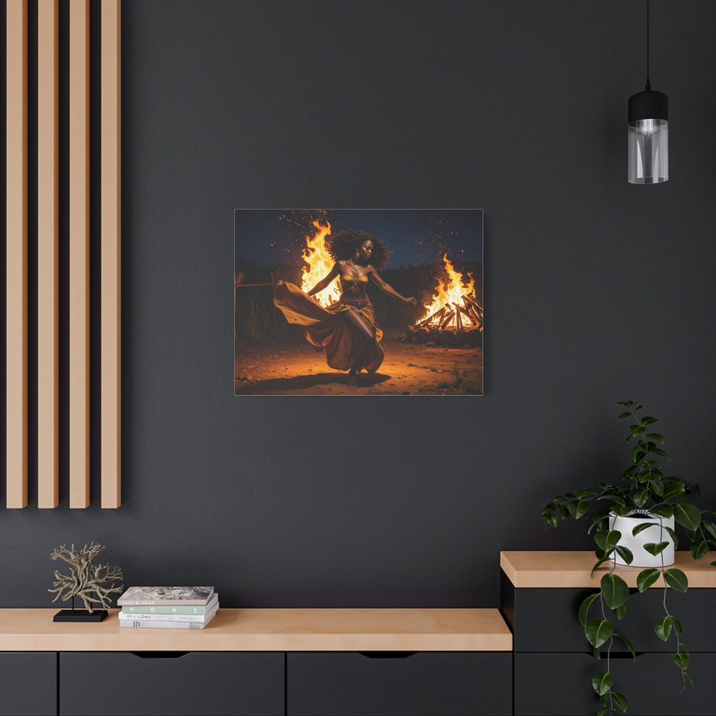 Afro Fire Dancer Matte Canvas Print — Stretched Wall Art
