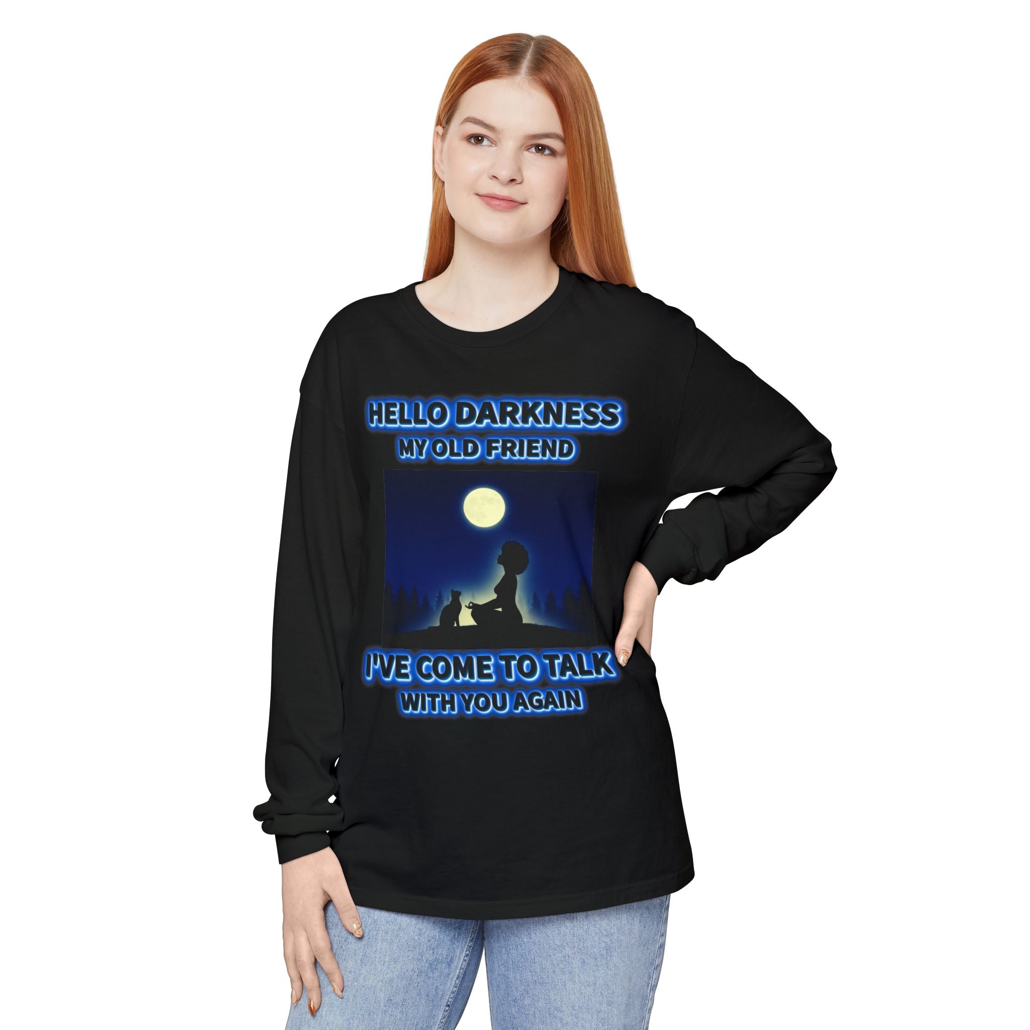 🌙🖤 Hello Darkness, My Old Friend™ — Moonlit Soul Long Sleeve Tee ✨🌌