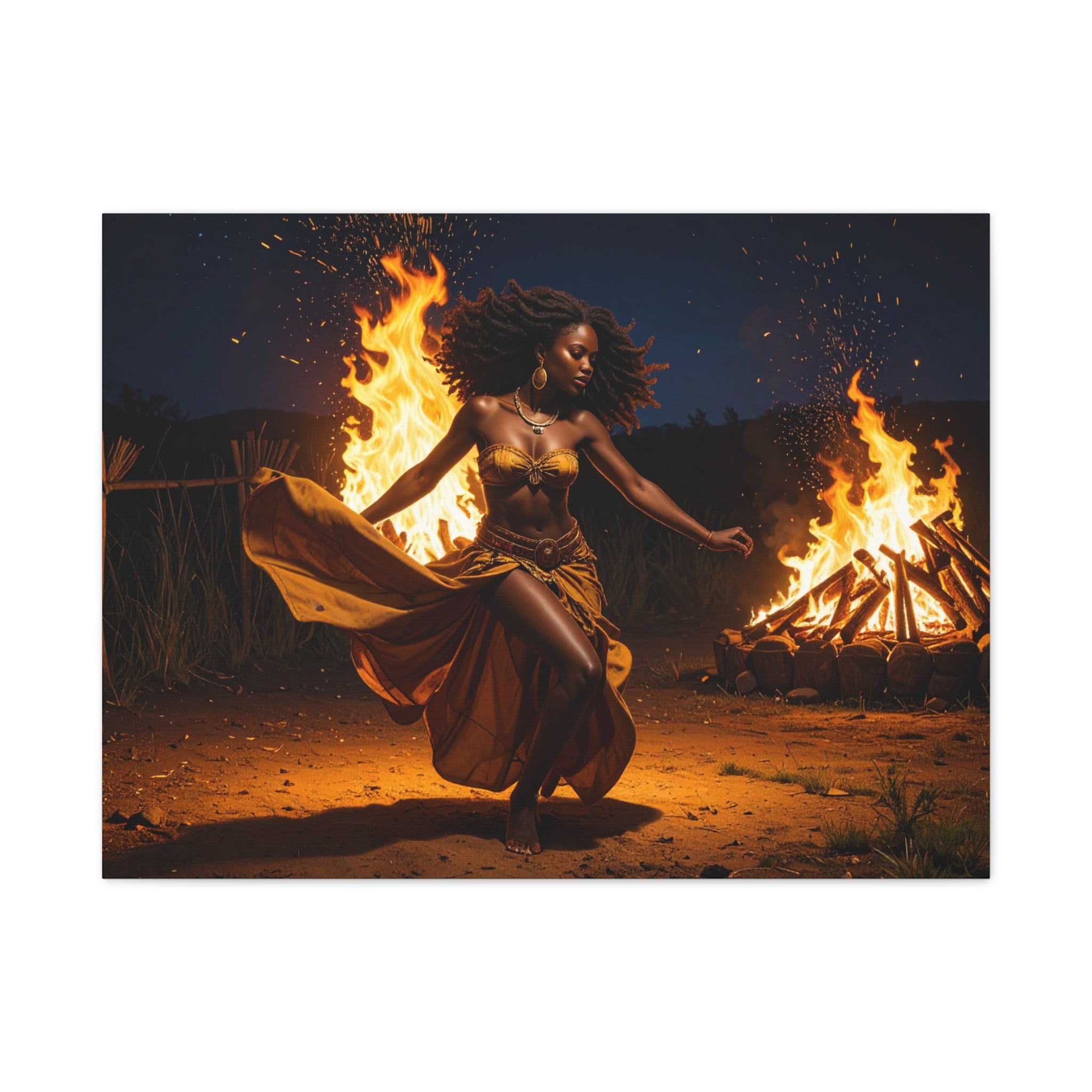 Afro Fire Dancer Matte Canvas Print — Stretched Wall Art