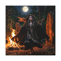 Matte Canvas Wall Art - Moonlit Pagan Woman Dancing by Bonfire (Stretched)