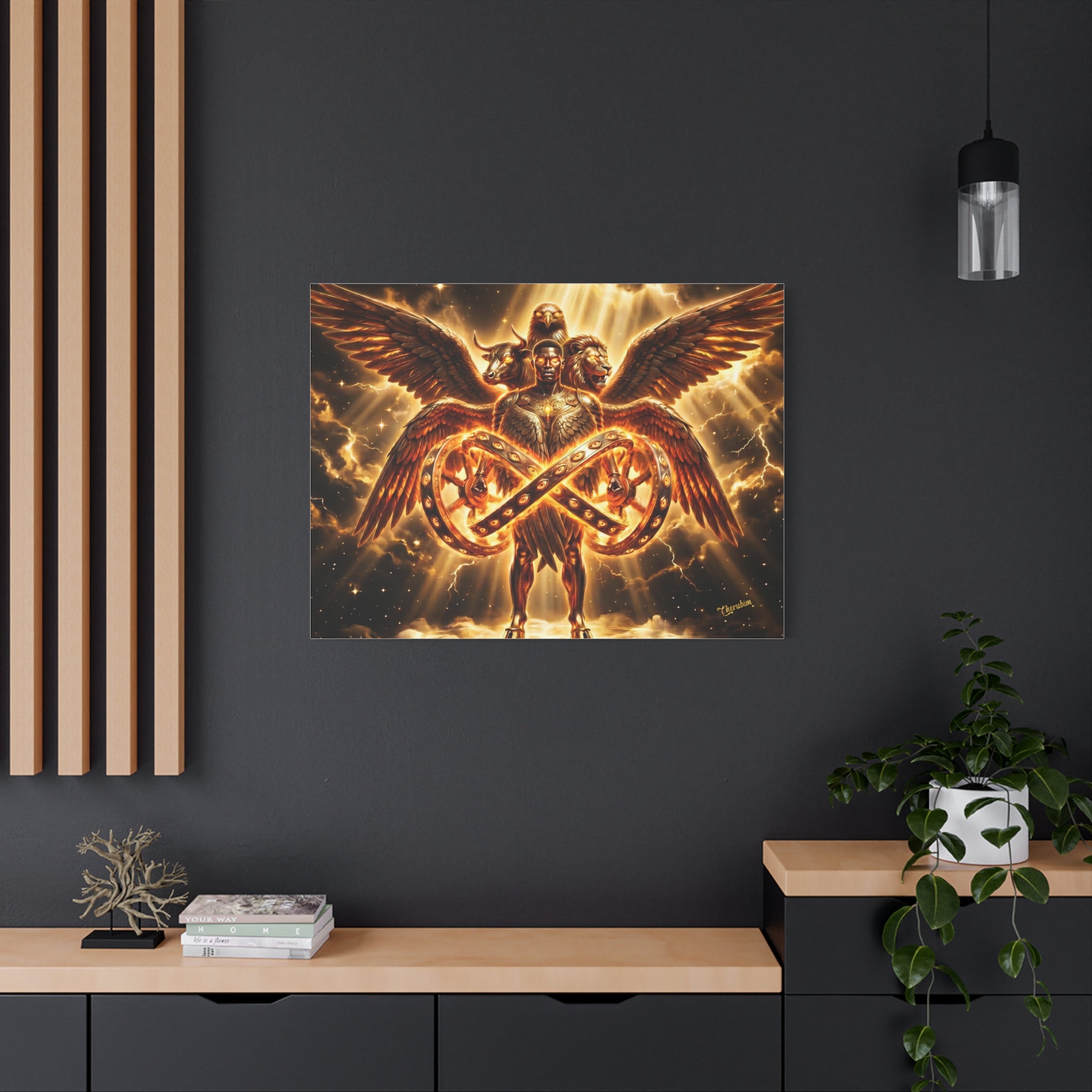 Cherubim & Sacred Wheels Canvas — Ezekiel Vision Angelic Wall Art 👼✨