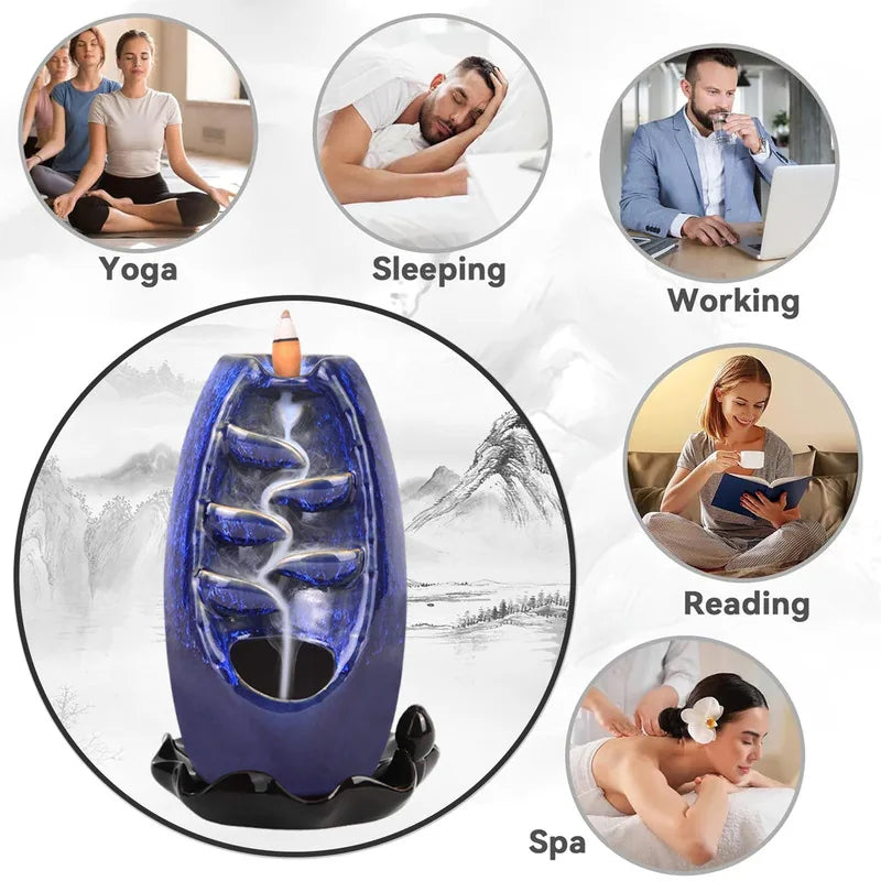 Backflow Incense Holders,Burner Waterfall,With Incense Cones&Sticks,For Home Decor or Atmosphere Adjustment