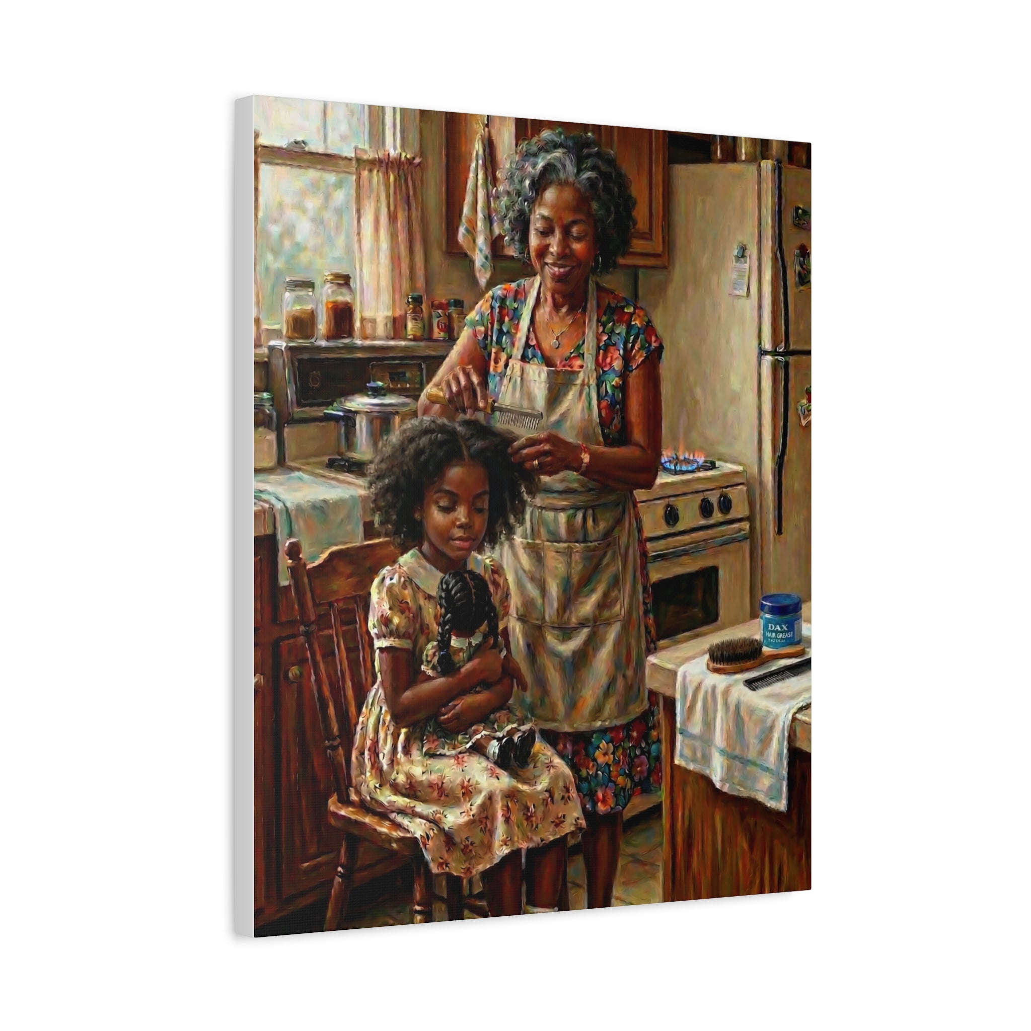 Generations of Love Canvas — Grandma Hot Comb Hair Ritual Art 💕✨